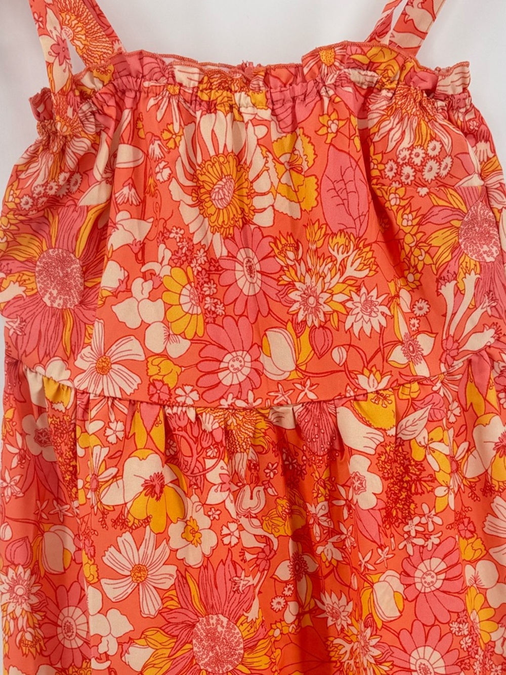 Boho Bright Floral Tie-Shoulder Sundress Coral Pink Women's Size Med Festival - Picture 3 of 6